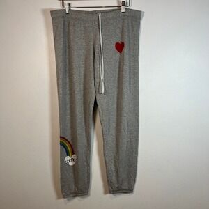 Lauren Moshi Sweatpants Rainbow Skull Heart Graphic Jogger Womens Size L Gray